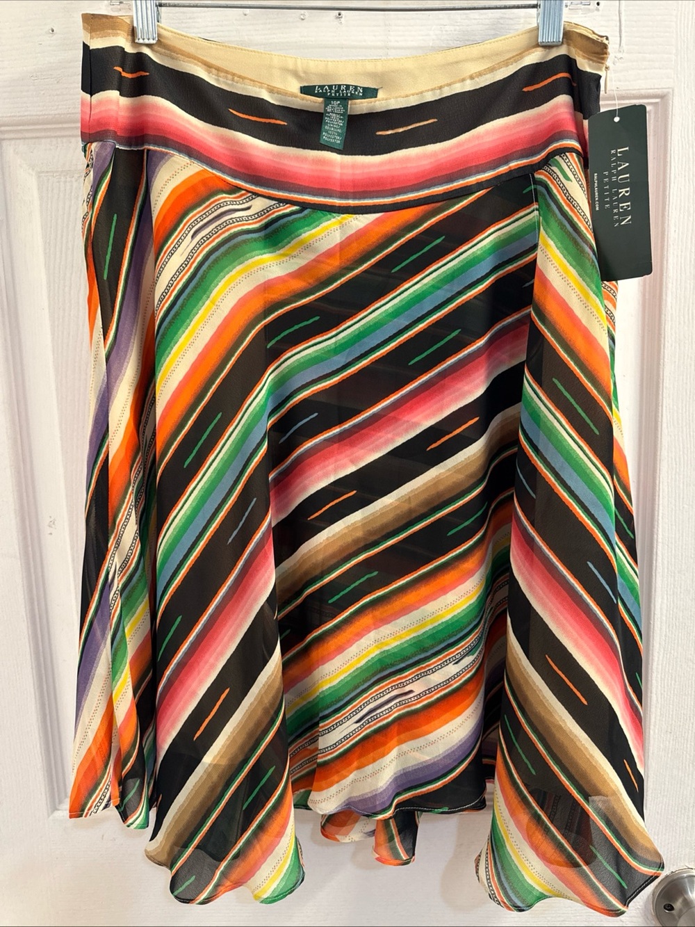 Ralph Lauren Multicolor Diagonal Stripe Circle Skirt 10P BWT